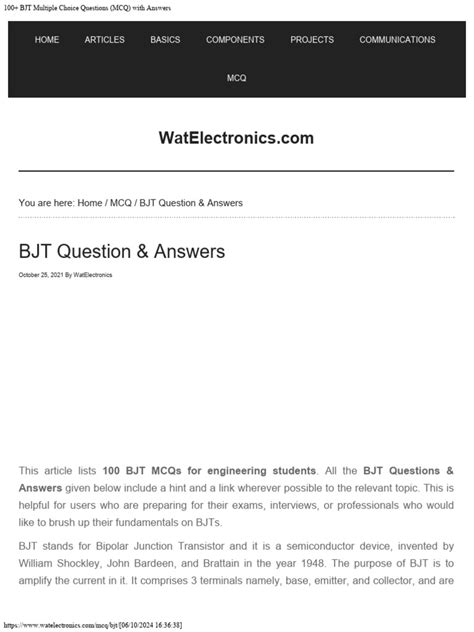 Full Download Objective Type Question On Bjt With Answers 