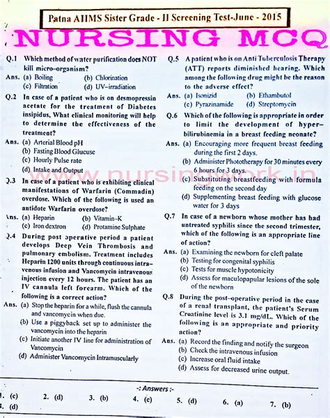Read Online Objective Type Questions And Answers For Staff Nurse Exam 