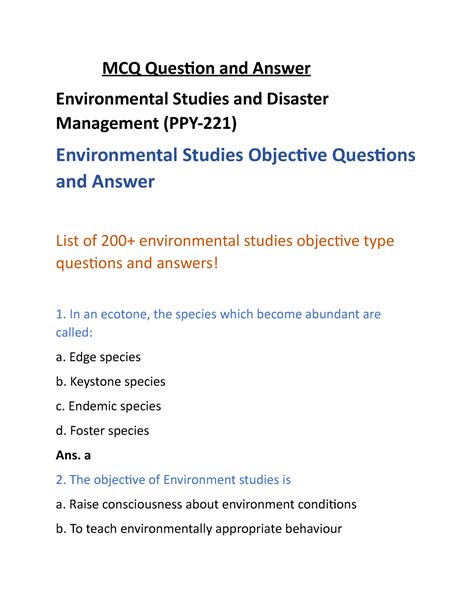 Read Online Objective Type Questions Answers Environmental Science 