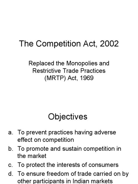 Objectives Of Competition Act 2002