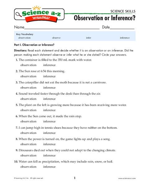 observation and inference worksheet