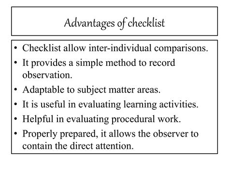 Observation Checklist Advantages
