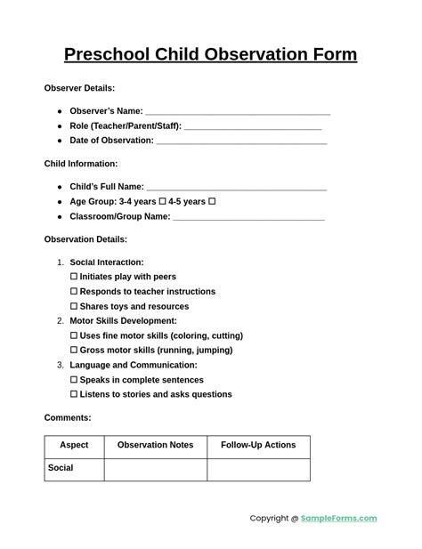 Observation Comments Sample For Preschool Teachers
