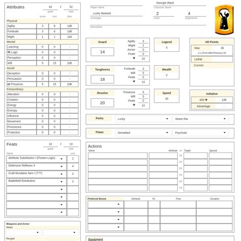 obsidian Character Sheet Open Legend RPG HeroMuster