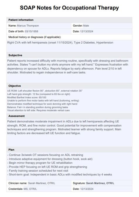 Occupational Therapy Notes Documentation