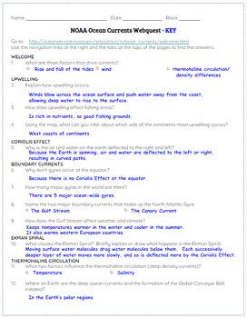 Ocean Currents Webquest Answer Key