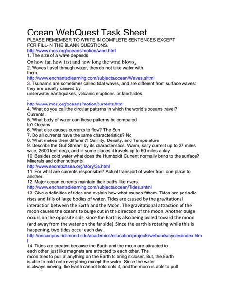 Read Online Ocean Webquest Task Sheet Answers Pdf 