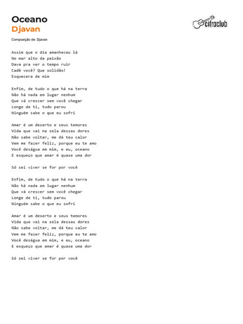 Oceano Djavan Letras