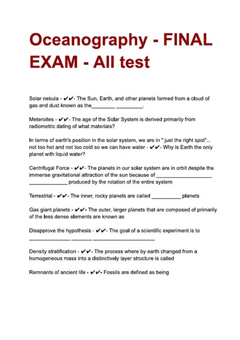 oceanography final exam questions and answers