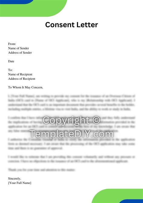 Oci Application Consent Letter