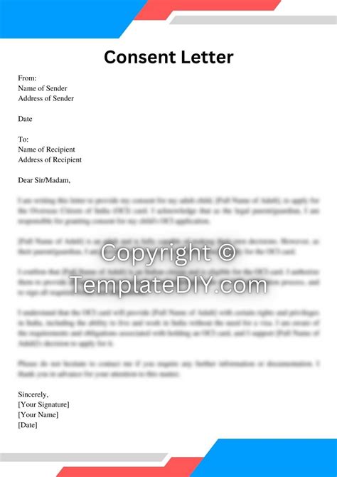 Oci Consent Letter Sample For Adults