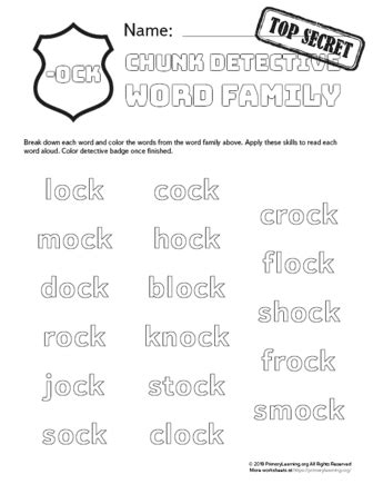 Ock Family Words Chunk Detective Primarylearning Org Ock Word Family Worksheet - Ock Word Family Worksheet