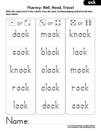 Ock Word Family Activities Roll Read Trace Primarylearning Ock Word Family Worksheet - Ock Word Family Worksheet