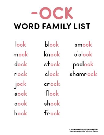Ock Word Family List Primarylearning Org Ock Word Family Worksheet - Ock Word Family Worksheet