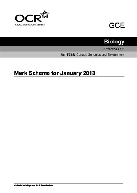 Download Ocr Biology Specimen Paper Mark Scheme F215 