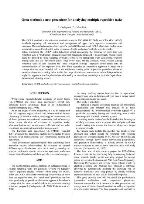 Full Download Ocra Method A New Procedure For Analysing Multiple 