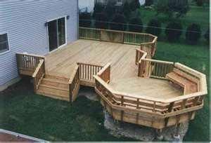 octagon deck ideas Multi Level Deck with starburst rails and angle bench in octagon level