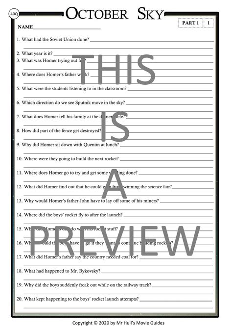 October Sky Questions Answer Key