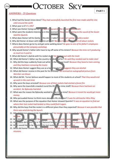 October Sky Study Questions Answer Key