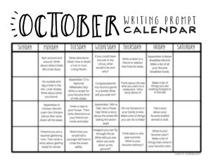 October Writing Prompt Calendar Calendar Writing Prompts - Calendar Writing Prompts