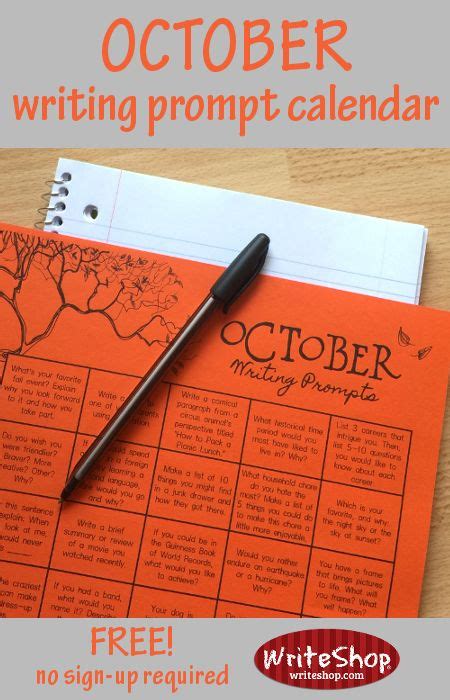 October Writing Prompt Calendar Writeshop Writing Prompts Calendar - Writing Prompts Calendar