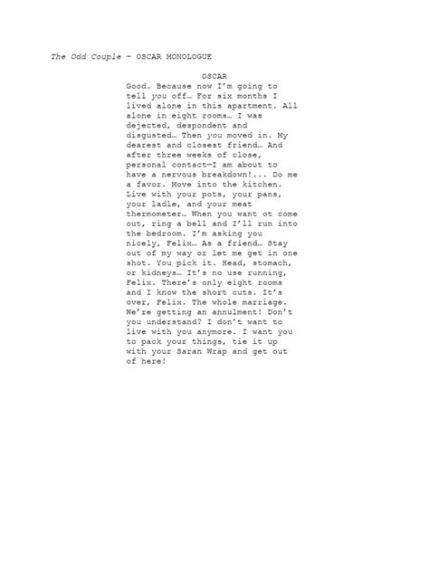 Odd Couple Monologue