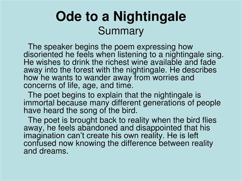 Ode On A Nightingale Summary