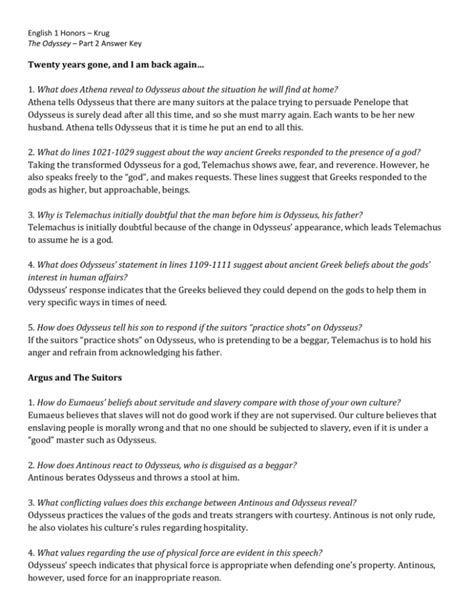 Odyssey Part Two Answer Key