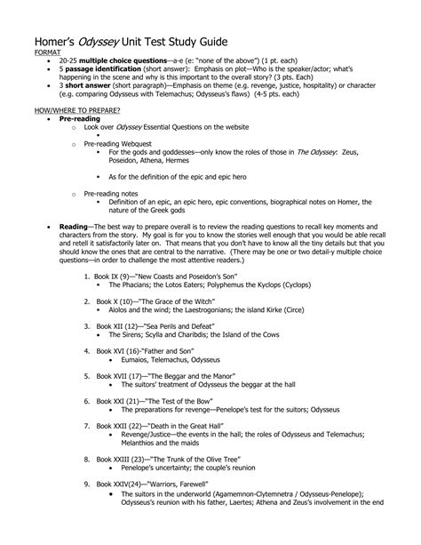 Odyssey Unit Test With Answer Key