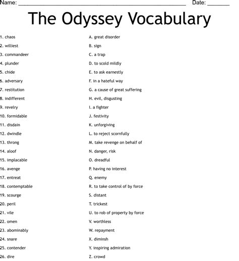Odyssey Vocabulary Worksheet   Alphabet Odyssey Embarking On A Journey Of Learning - Odyssey Vocabulary Worksheet