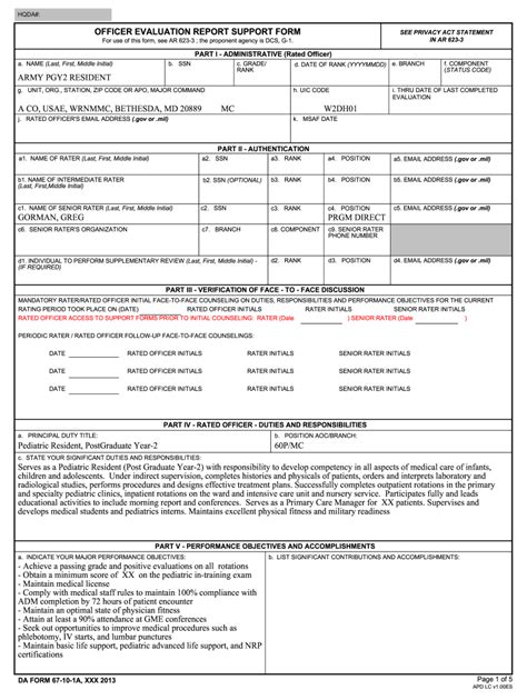 Oer Support Form Example Platoon Leader