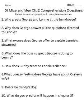 Read Online Of Mice And Men Comprehension Questions Chapter 2 