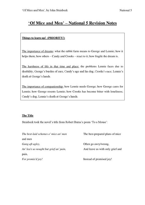 Download Of Mice And Men National 5 Revision Notes 