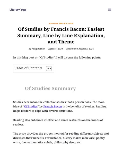 Read Of Studies By Francis Bacon Line By Line Explanation 