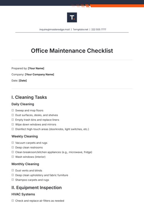 office equipment maintenance checklist