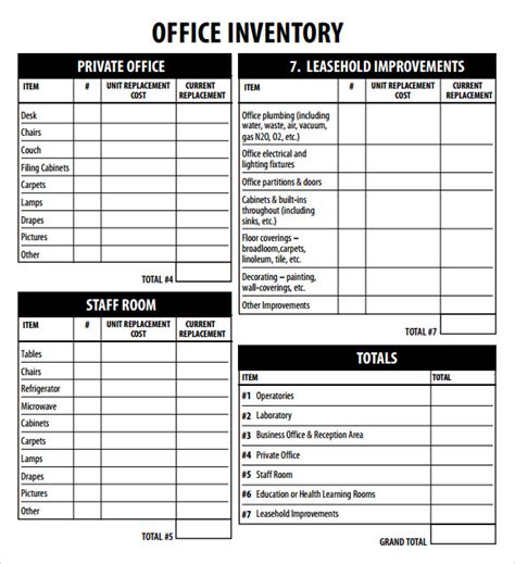 Office Inventory List Sample