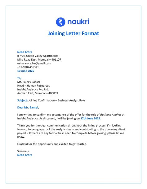 office joining letter sample