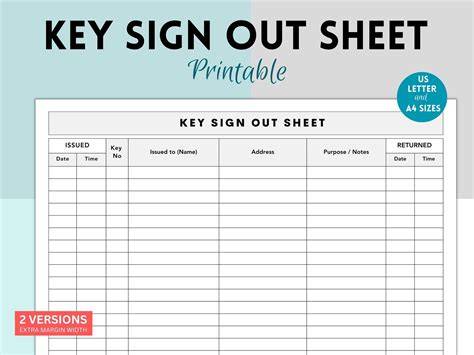 office key sign out sheet template