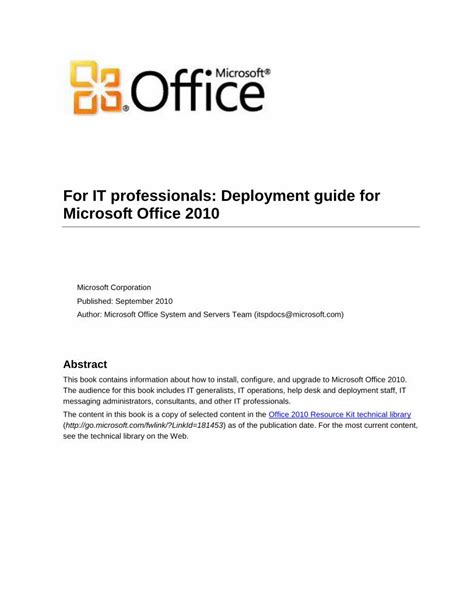 Full Download Office 2010 Deployment Guide 
