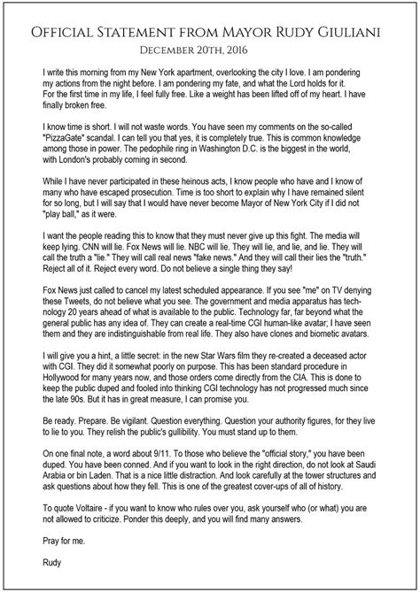 official statement from mayor rudy giuliani affair