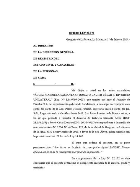 Oficio Ley 22172