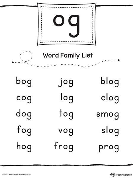 Og Word Family List The Teaching Aunt O Family Words With Pictures - O Family Words With Pictures