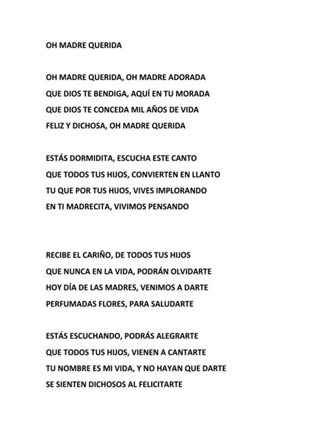 Oh Madre Querida Letra