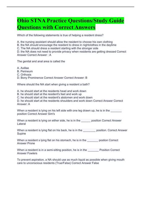 Ohio Stna Practice Test