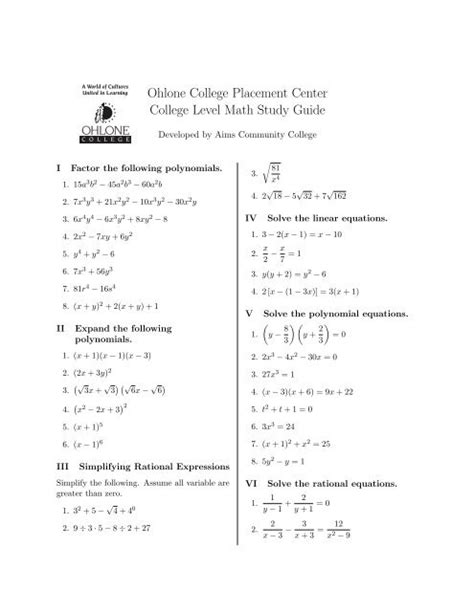 Download Ohlone Placement Test Study Guide 