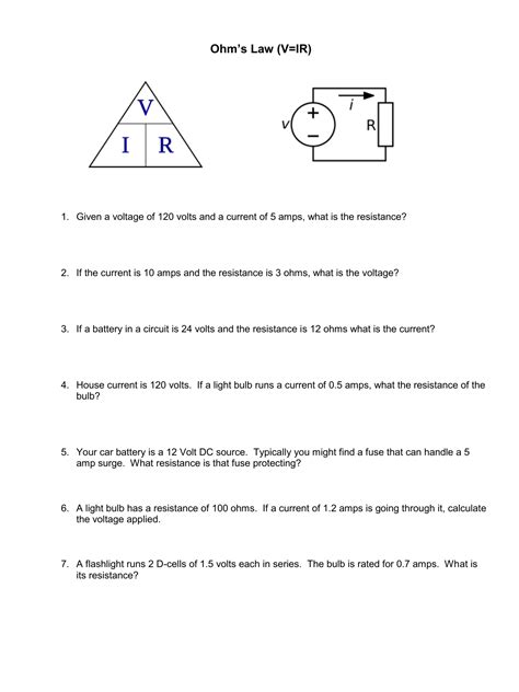 ohms law and power practice answers