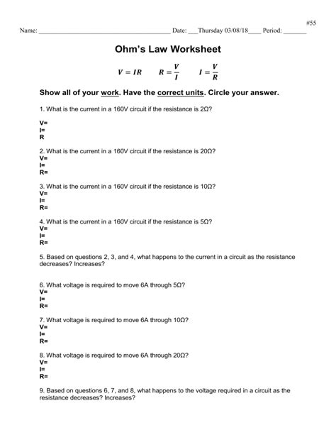 Ohms Law Answer Key