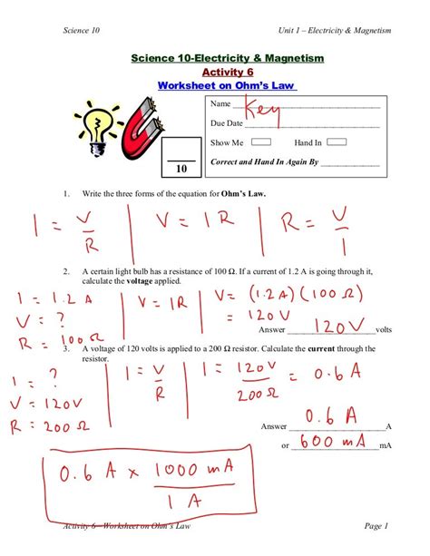 Ohmu0027s Law Practice Worksheet With Answers All About Voltage Current And Resistance Worksheet Answers - Voltage Current And Resistance Worksheet Answers