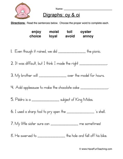 Oi Oy Worksheet Have Fun Teaching Oy Words Worksheet - Oy Words Worksheet