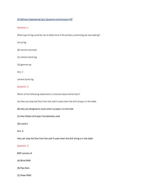 oil refinery test questions